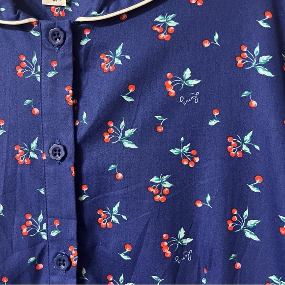 Lanz Of Salzburg Womens Medium Cherry Dress A Line Blue Red Retro Cottagecore - Picture 2 of 5